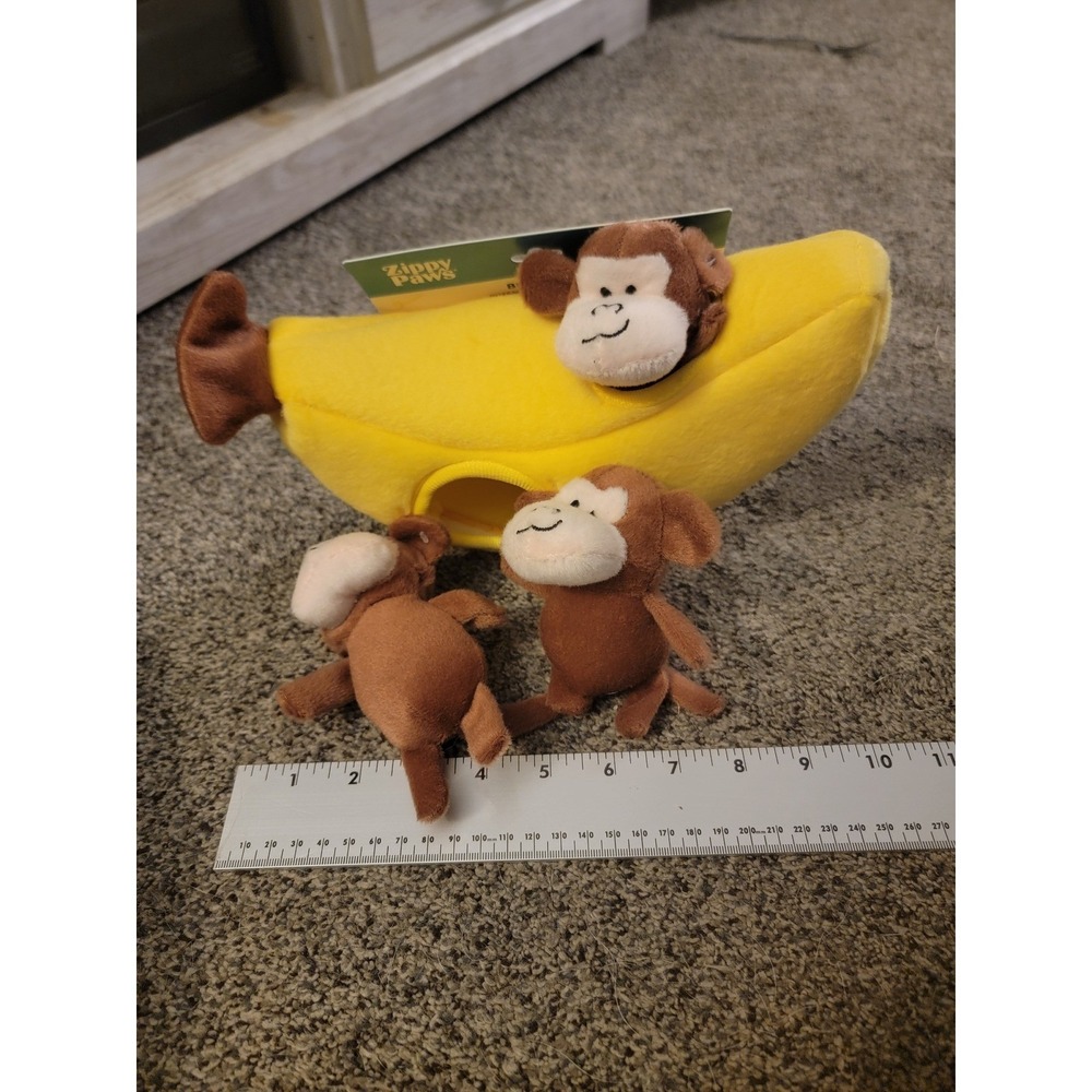 ZippyPaws‎ Burrow Monkey n Banana Interactive Puzzle Squeaky Plush Dog Toy NEW